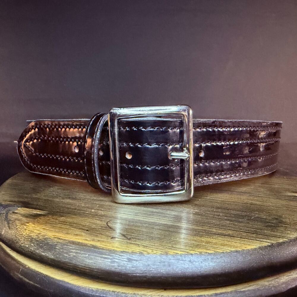 DutyMan Heavy Duty Belt Size 28" Thick 4-Row Stitched Leather Hi-Gloss 4631
